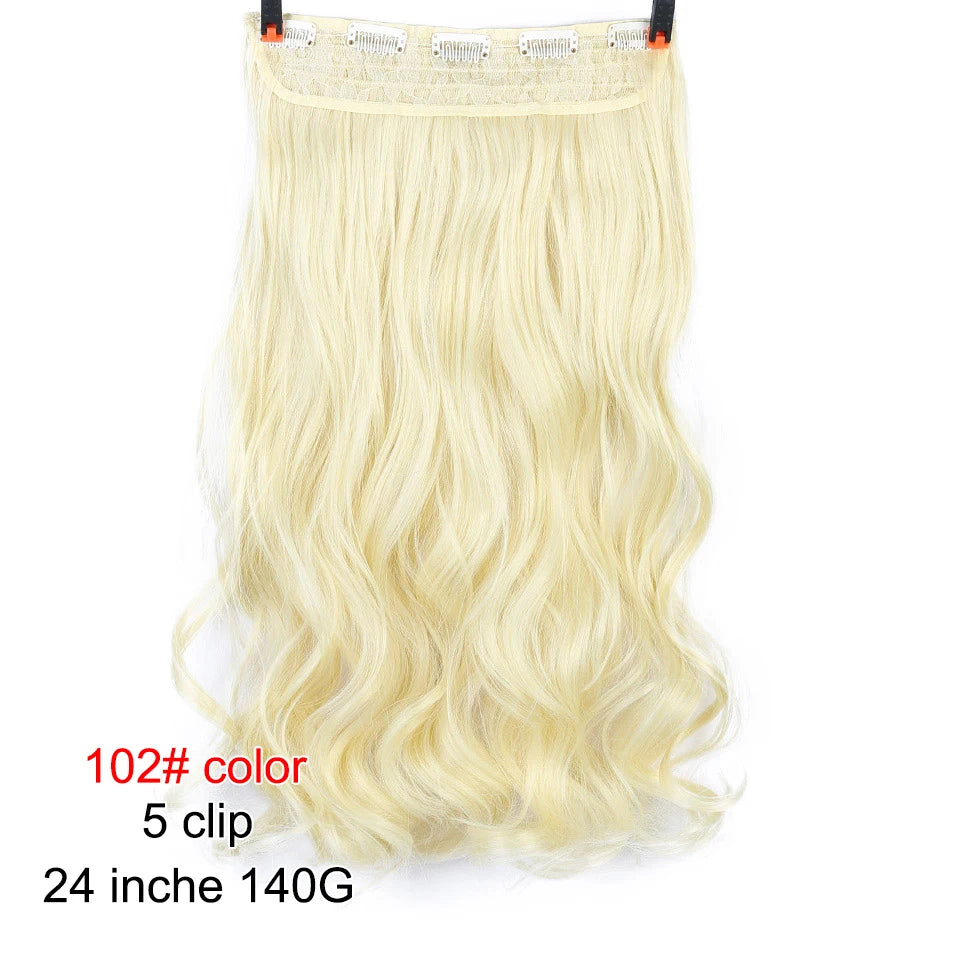 PAGEUP   5 clips on long straight hair extensions 24 Inch synthetic ombre black brown clip on fake hairpieces for women hair