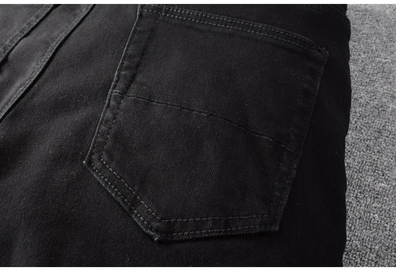 Men Black Skinny Stretch Pencil Jeans Streetwear Classic Slim Denim Pants Trousers