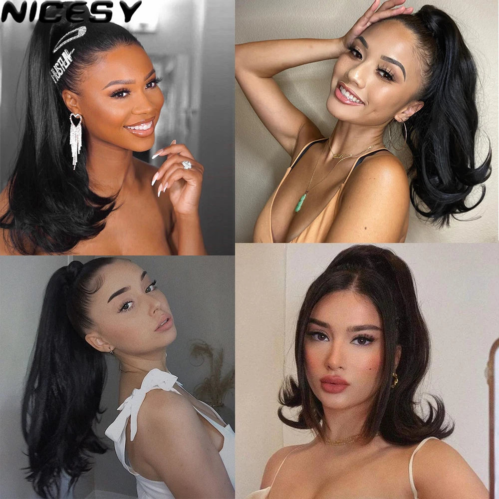 NICESY Synthetic Tail Warping 18" Kinky Drawstring Curly Ponytail Hairpiece With 2 Clips Hair Extension Black For Women