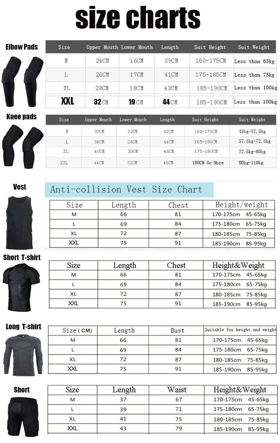 Padded Compression Shorts Vest Knee Pads Protector Football Paintball Basketball Skating Rugby Soccer Anti-collision Suits Sets