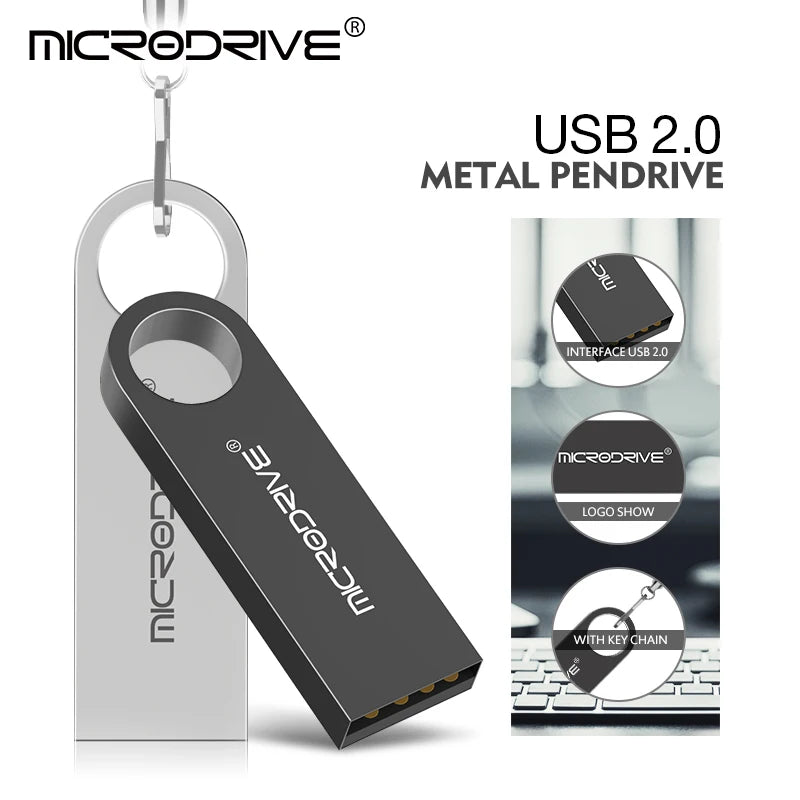 USB Flash Drive Pen 64GB 128GB 256GB 512GB Metal Pendrive 32gb 16gb 8gb 4gb Memory Stick Usb2.0 U Disk With Key Chain