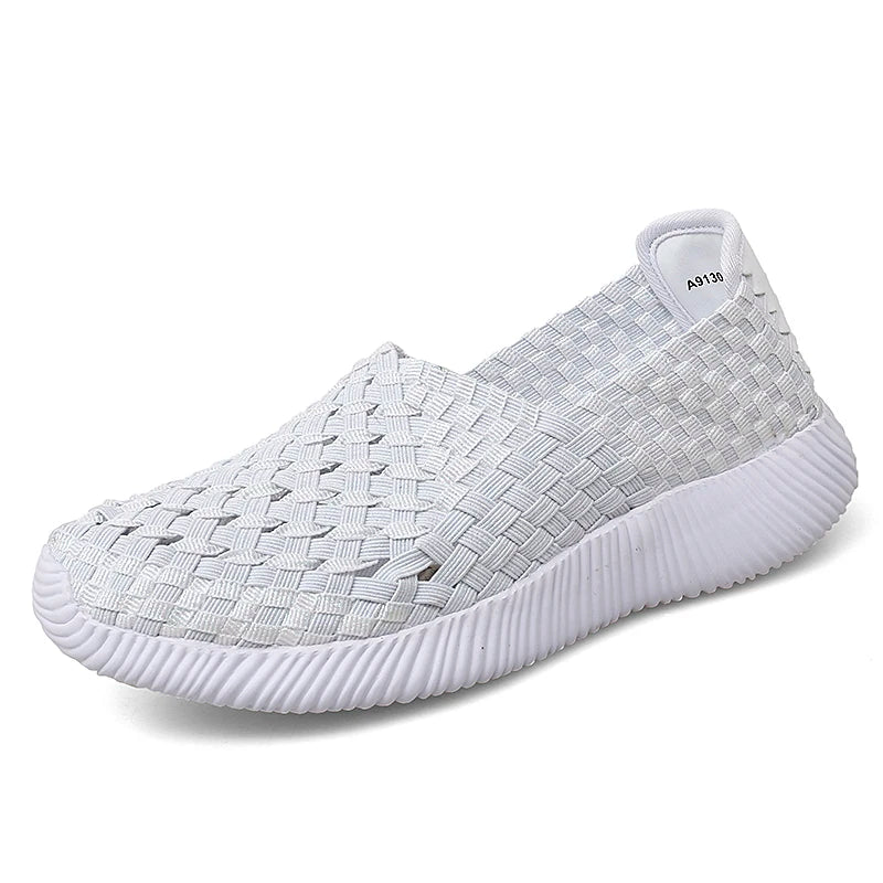 Casual Shoes Women Summer Woven Flats Sneakers Slip On Female Loafers Lightweight Breathable Boat Shoe Fashion Lady Tenis
