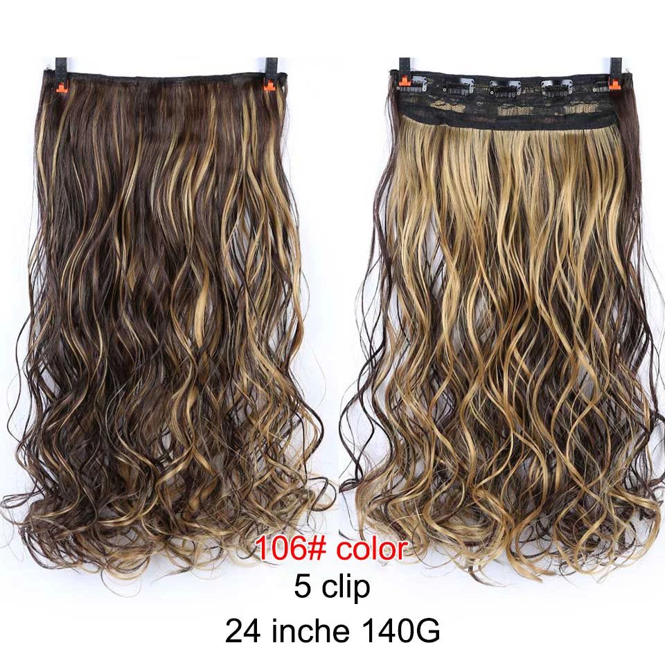 PAGEUP   5 clips on long straight hair extensions 24 Inch synthetic ombre black brown clip on fake hairpieces for women hair