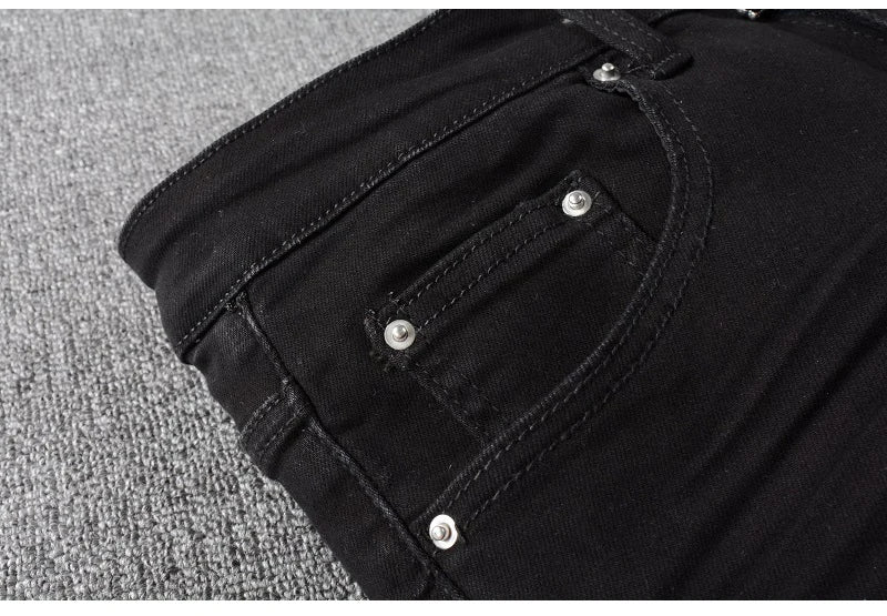 Men Black Skinny Stretch Pencil Jeans Streetwear Classic Slim Denim Pants Trousers