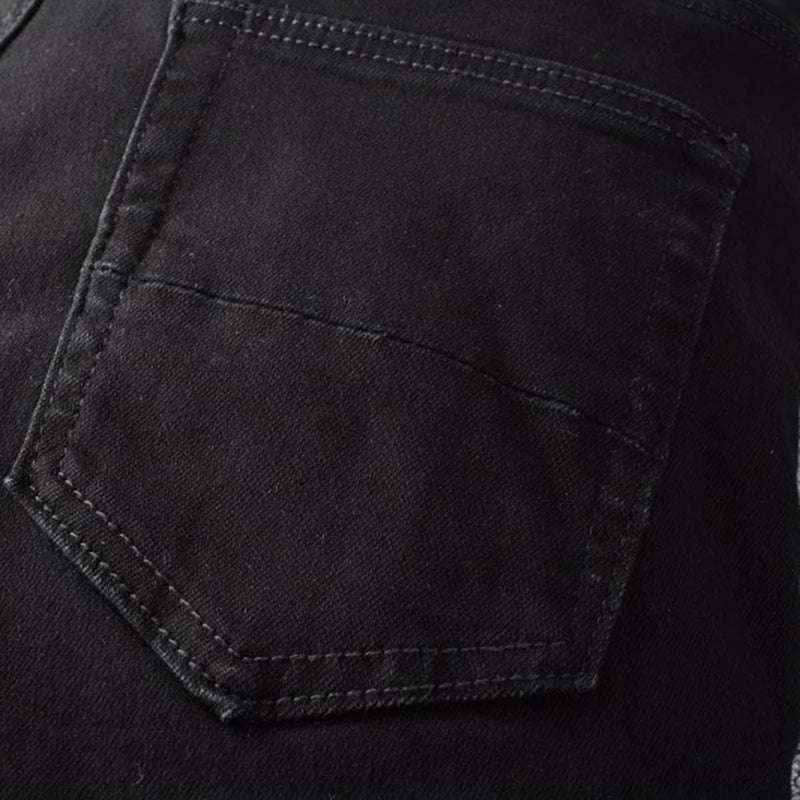 Men Black Skinny Stretch Pencil Jeans Streetwear Classic Slim Denim Pants Trousers