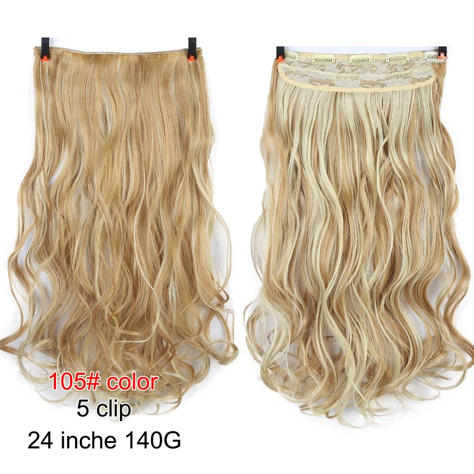 PAGEUP   5 clips on long straight hair extensions 24 Inch synthetic ombre black brown clip on fake hairpieces for women hair