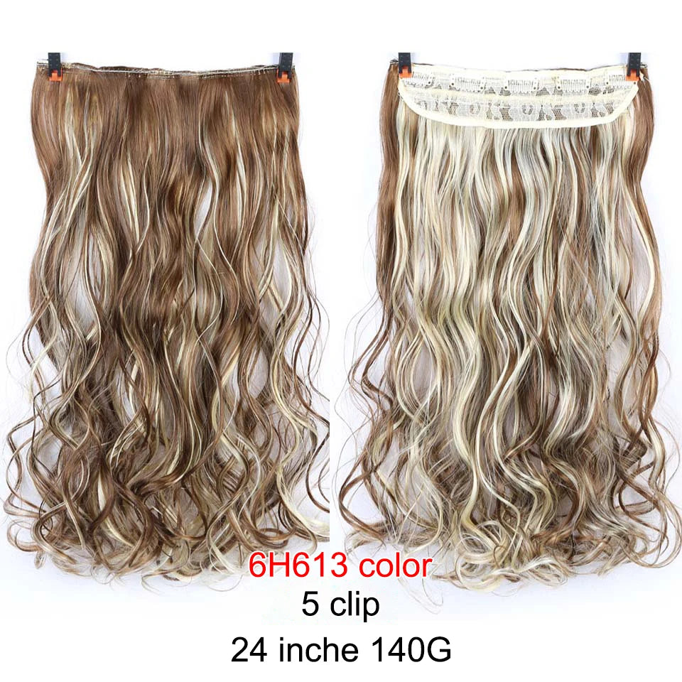 PAGEUP   5 clips on long straight hair extensions 24 Inch synthetic ombre black brown clip on fake hairpieces for women hair