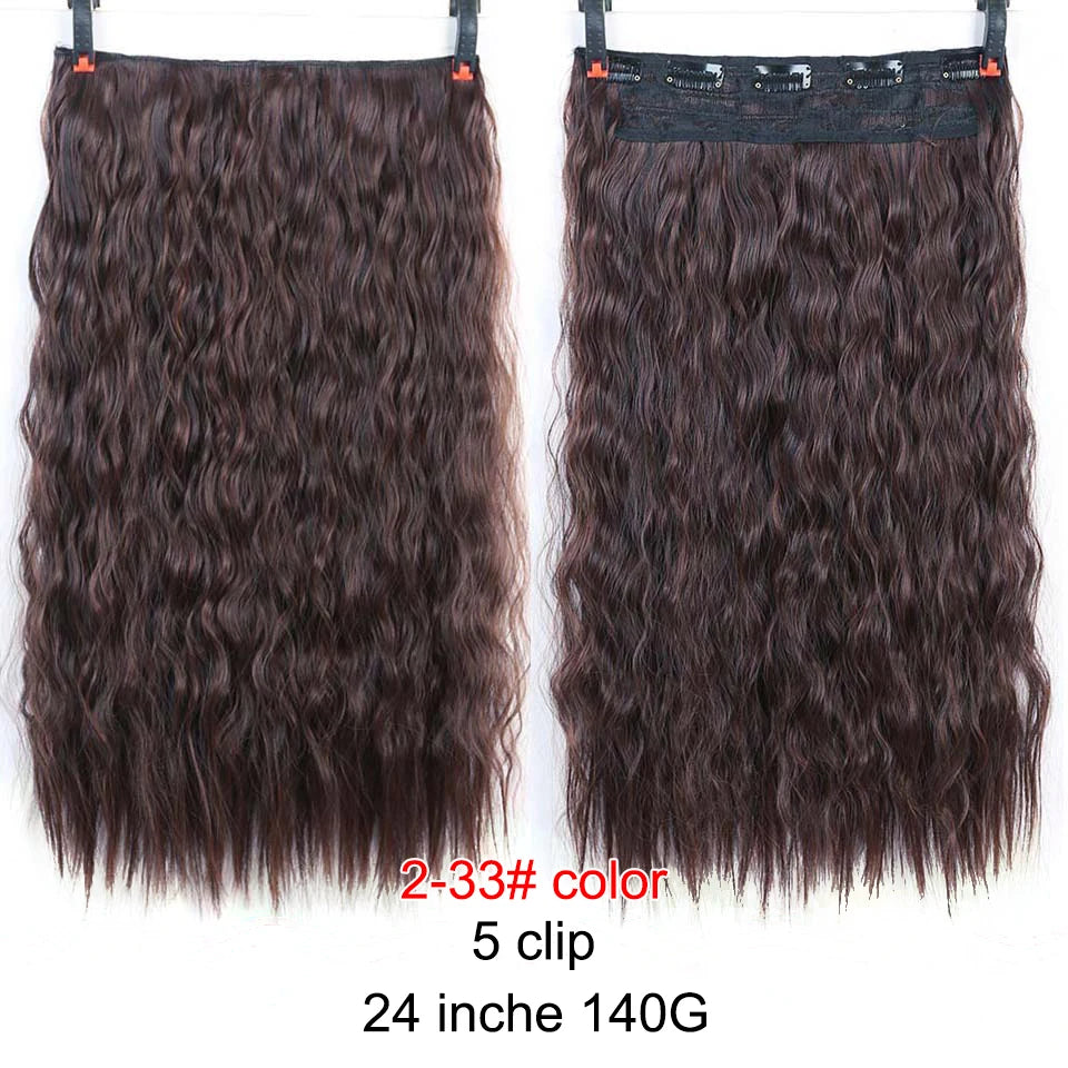 PAGEUP   5 clips on long straight hair extensions 24 Inch synthetic ombre black brown clip on fake hairpieces for women hair