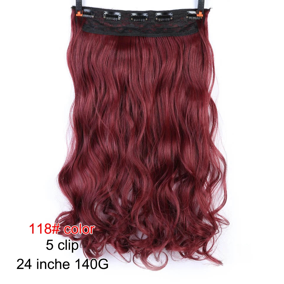 PAGEUP   5 clips on long straight hair extensions 24 Inch synthetic ombre black brown clip on fake hairpieces for women hair