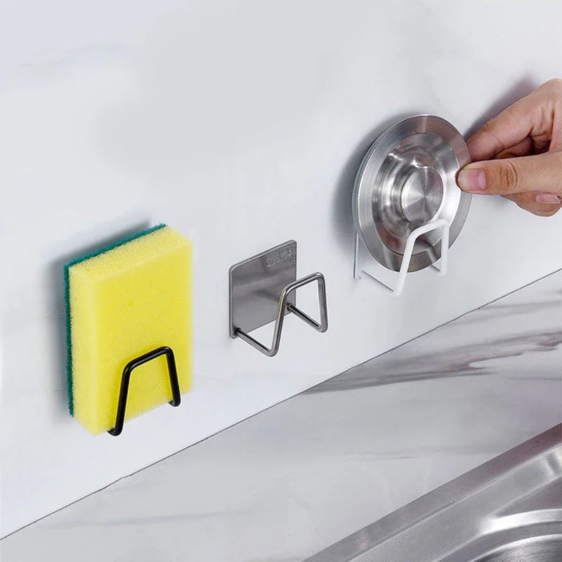 Kitchen Accessories Stainless Steel Sponge Holder Spoon Holder Pot Clips Self Adhesive Kitchen Storage Organizer Kitchen Gadgets