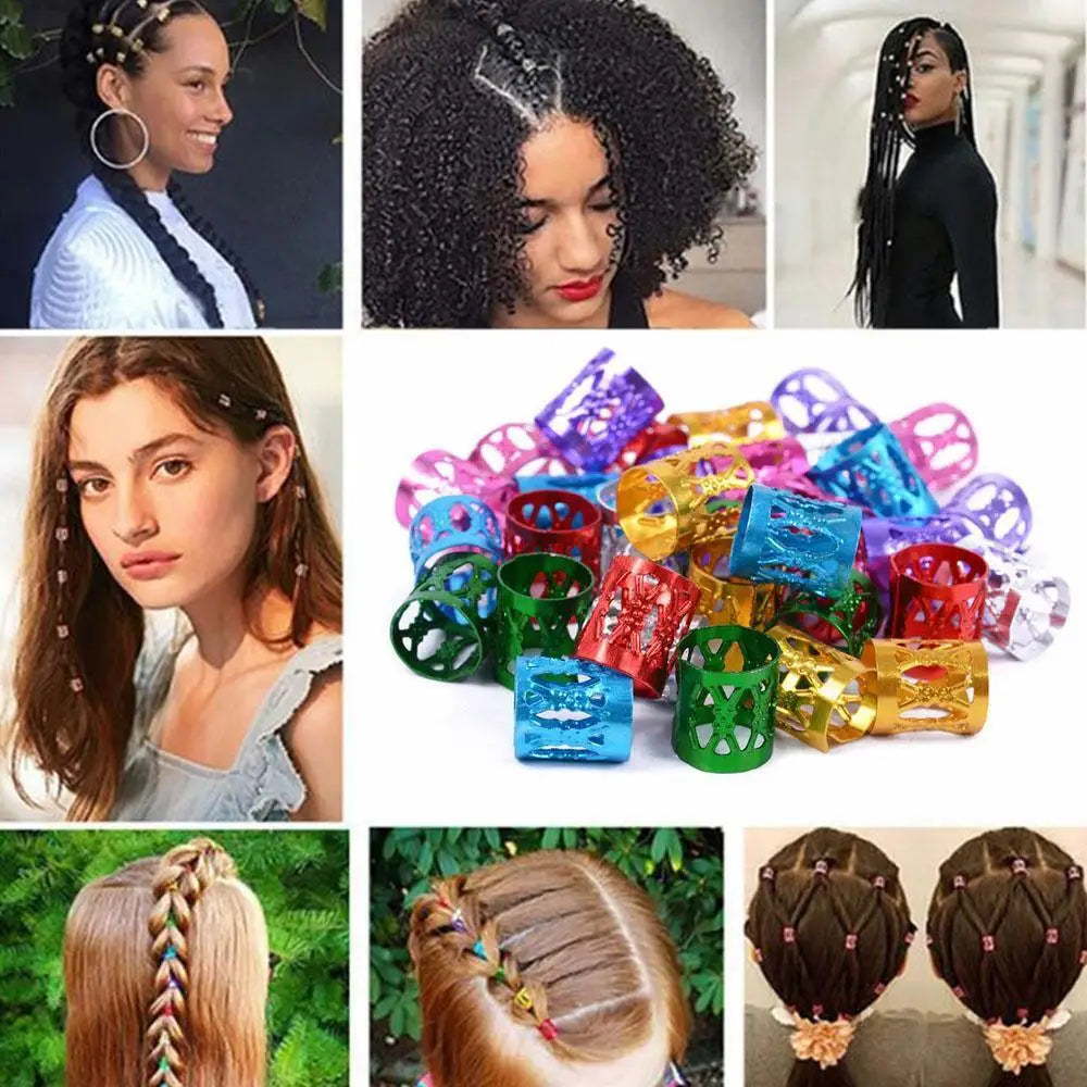 100Pcs Dreadlocks Beads Hair Braid Rings Clips Dread Locks Hair Braiding Metal Cuffs Hair Rings Decoration Accessories Jewelry