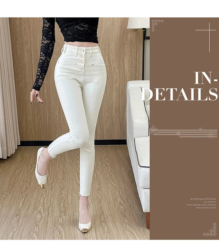 New White Skinny Jeans Woman High Waist Casual Stretch Jeans Vintage Sexy Femme Ankle Length Pencil Pants Denim Jeans