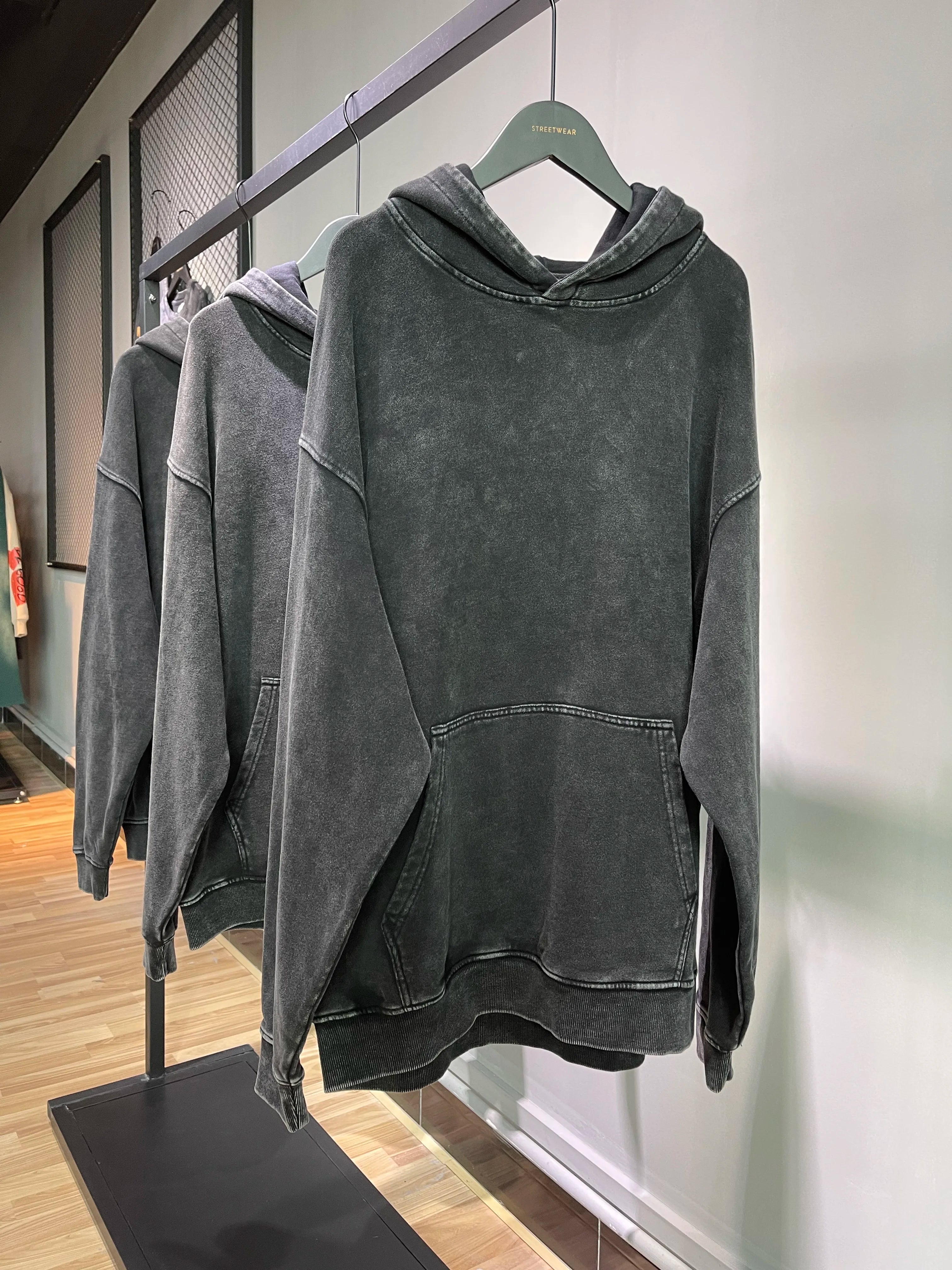100% Cotton Men's Clothing Vintage Black Acid Wash Hoodies Men Women Oversized Hip Hop Sweatshirts Casual Pullover Y2K Clothes