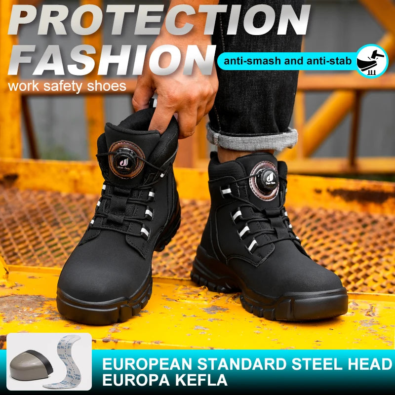Ultralight Waterproof Men Work Botas Safety Steel Toe Comfortable  Shoes Kevlar Insoles Rotating Button Industrial Working Boots