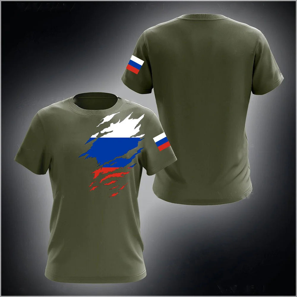 Russia Men's T-shirts Casual Fashion Summer New Russian Flag Short Sleeved Tops Tees Men's Clothing Oversized T-shirt Streetwear