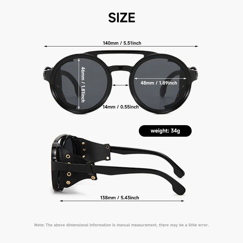 Retro Steampunk Sunglasses Men Women UV400 Round Punk Sun Glasses Vintage Goggles Leather Shades Outdoors Sports Eyewear