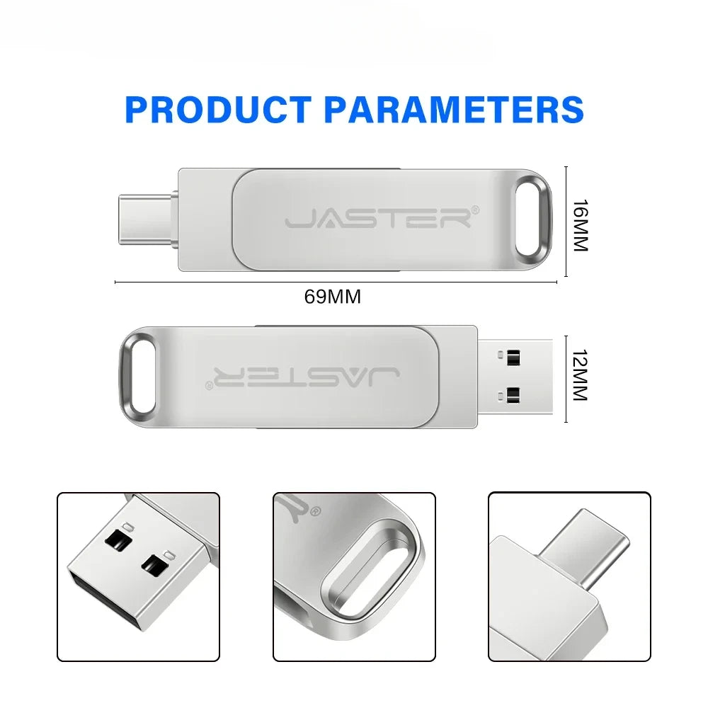 JASTER 2 IN 1 USB 3.0 Flash Drives 64GB Key Chain Pen Drive 32GB TYPE-C for Phone Memoria USB 16GB High Speed Creative Gift 8GB
