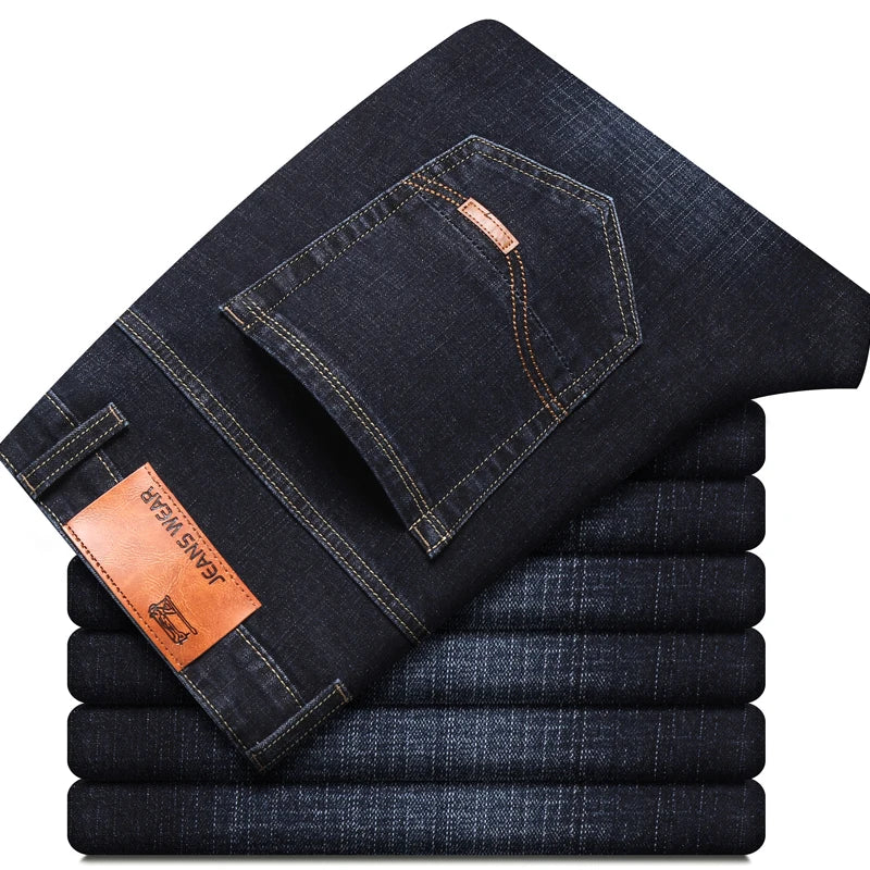 New Men's Fashion  Business Casual Stretch Slim Jeans Classic Trousers Denim Pants Male Black Blue