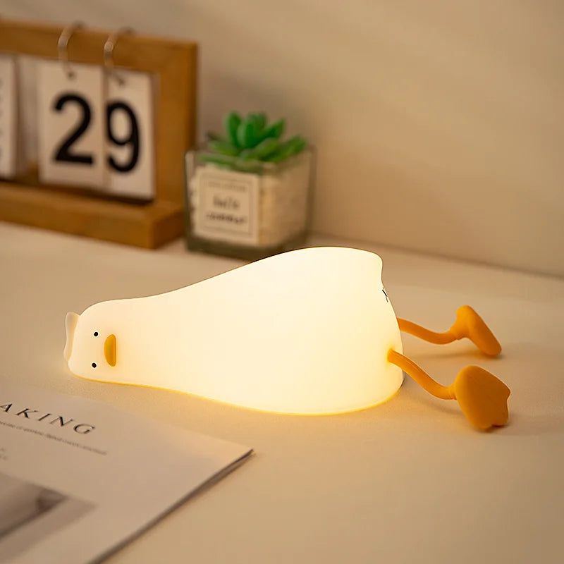 Cute Duck Silicone LED Night Light Rechargeable Touch Sensor Patting Sleeping Lamp For Bedroom Desktop Decor Kids Birthday Gift