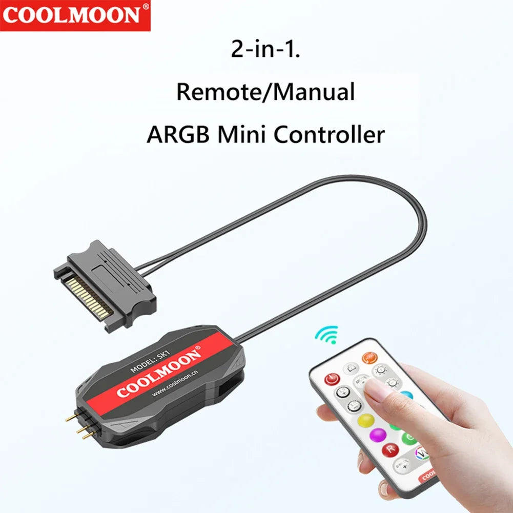 ARGB Controller Cable 5V 3 Pin 3Pin To SATA ARGB Mini Controller HUB Adapter RGB Remote Controller for PC Fan Light Strip