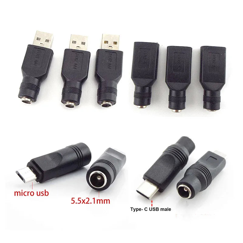 DC Female power Jack 5.5*2.1mm To USB 2.0 Male mirco type c Plug Female Jack 5V Connector converter Adapter for Laptop q1