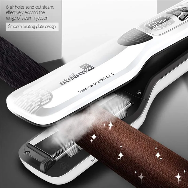 Professional Salon Steam Hair Straightener Nano Titanium  Steam Flat Iron + Removable Comb EU Plug Black