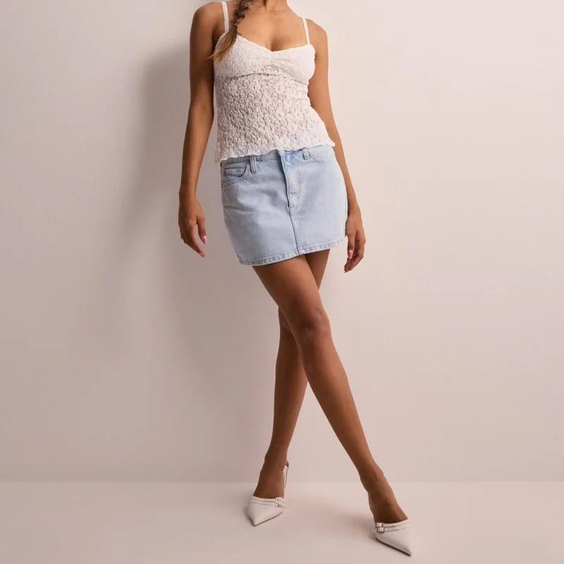 Xingqing Lace Crop Tops y2k Clothes Women Summer Sheer See Through Spaghetti Strap Sleeveless Camisole 2000s Clothing Streetwear
