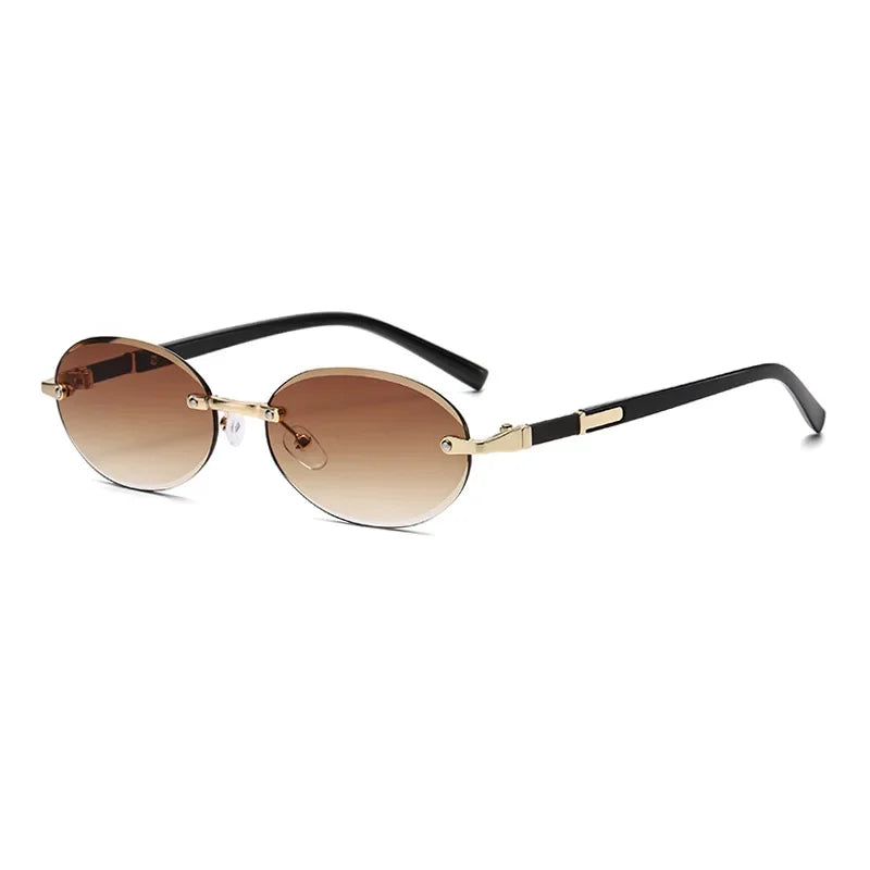 Personalized Oval Frame Sunglasses Women Men Retro Metal High-end Sun Glasses Luxuy Frameless Trimming Traveling UV400 Eyewear