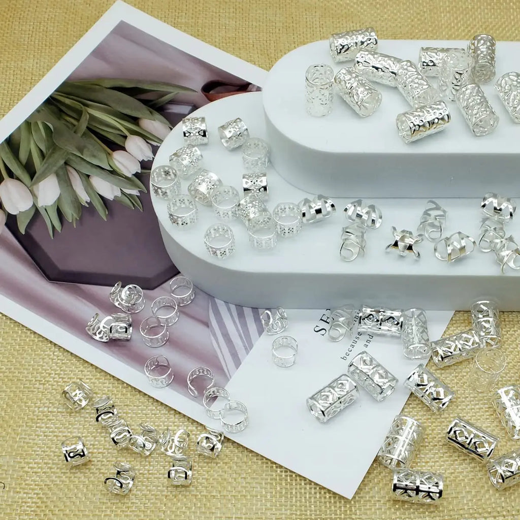 100Pcs Women Girls Dreadlocks Beads Hair Rings Braids Clips Metal Golden and Silver Hair Cuffs Hair Decoration Accessories