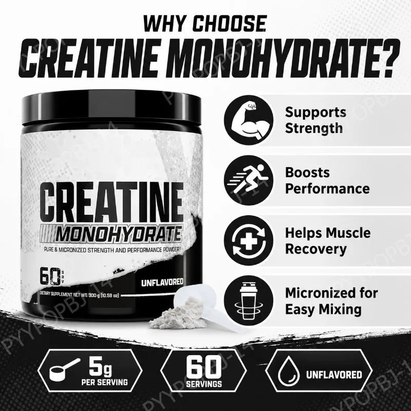Creatine Monohydrate Powder 5g Per Serving Supports Strength Muscle Recovery Unflavored 60 Servings 300g