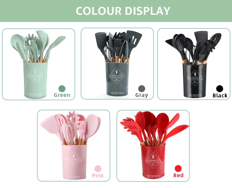 Cooking Tool Sets Non-toxic Cooking Baking Kitchen Tools Utensils Silicone Shovel Spoon Scraper Brush Spade Whisk Turner