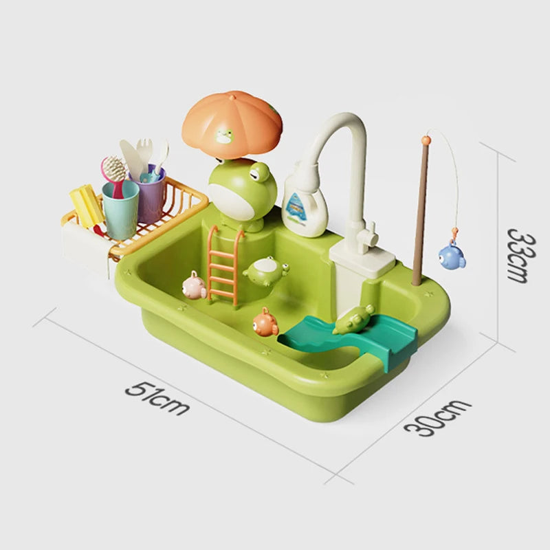 Kids Kitchen Sink Toys Electric Dishwasher Playing Toy With Running Water Pretend Play Food Fishing Toy Role Playing Girls Gift