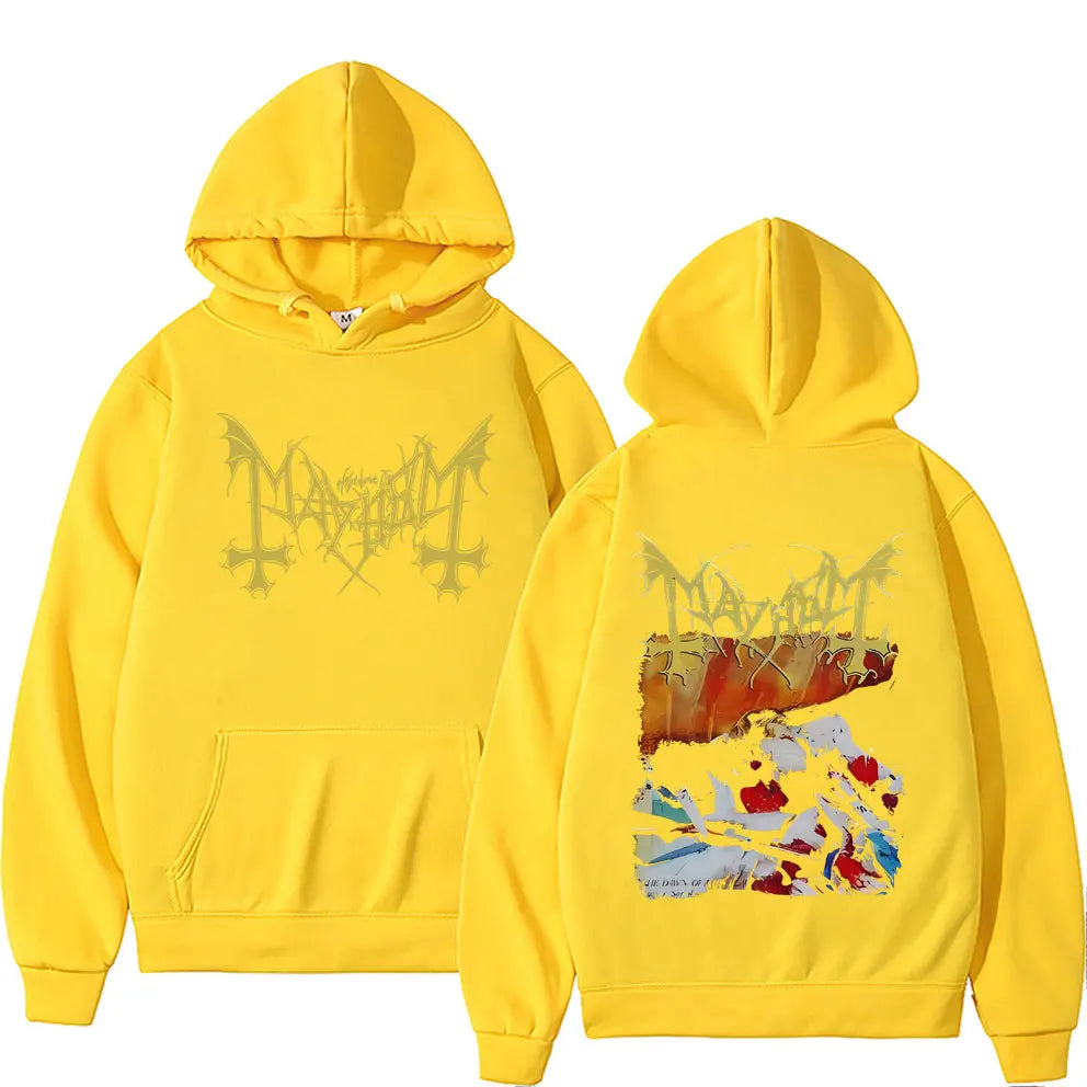 Fashion Vintage Mayhem The Dawn of The Black Hearts Hoodie Men Women Rock Oversized Sportswear Male Death Black Metal Hoodies