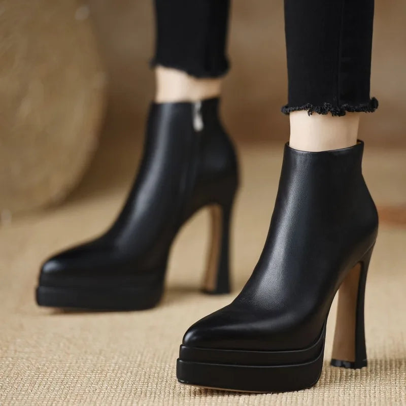 2026 New Ultra-high Heel Stretch Boots for Women Autumn Winter New Style Pointed-toe Thick-soled Waterproof Platform Ankle Boots