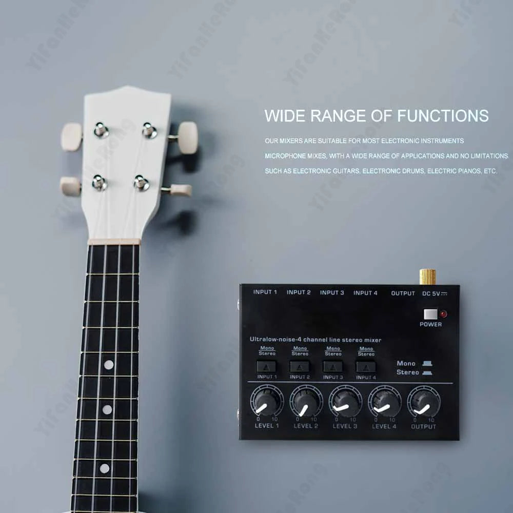 MAX400 Audio Mixer Mini Stereo Mixer Ultralow Noise 4 Channels Mixers Mixing Console DC5V for Electric Guitar Drum Piano