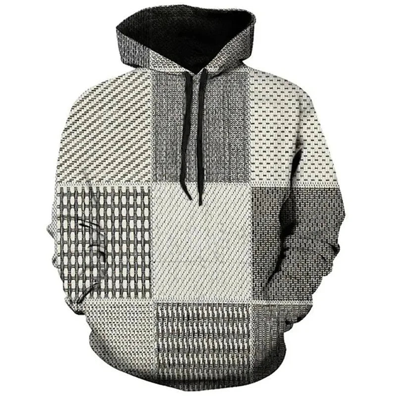 Vintage Hoodies For Men 3d Plaid Print Colorful Hoodie Sweatshirts Long Sleeve Pullovers Street Mens Clothes Casual Unisex Tops
