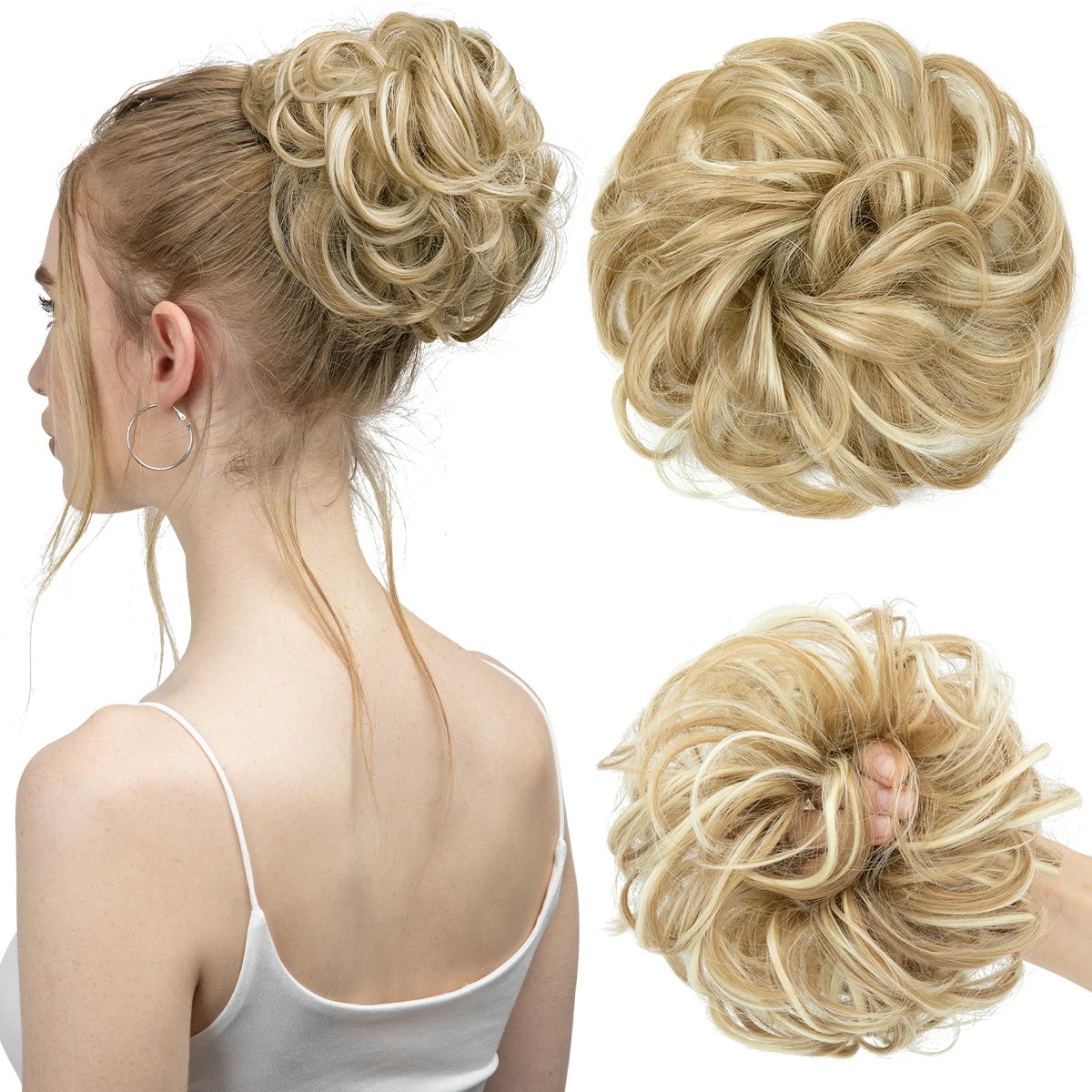 Synthetic Messy Updo Chignon Premium Big Curly Elastic Hair Scrunchies Hairpieces Donut Updo Blonde Brown Hair Pieces For Women