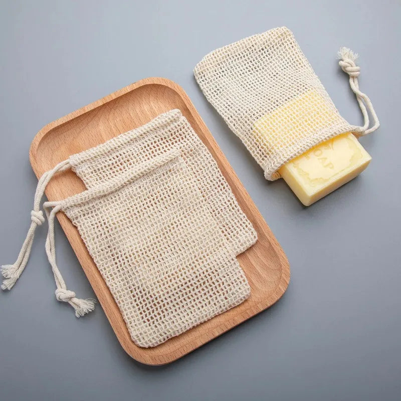 Eco-Friendly Handmade Natural Cotton Soap Saver Bag Mesh Soap Pouch for Body Cleansing And Skincare