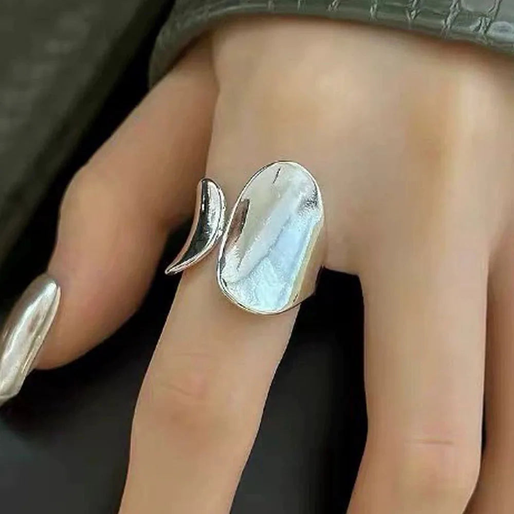925 Sterling Silver Rings For Women Simple Vintage Handmade Adjustable Finger Big Shinning Ring Fashion Band Female Bijoux Gift