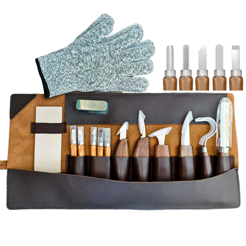 Wood Carving Kit Wood Tools Hand Carving Knife Set File Spoon for Beginners Whittling Woodworking Luxury Woodcarving Knife Set