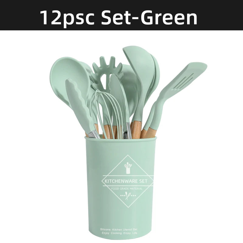 Cooking Tool Sets Non-toxic Cooking Baking Kitchen Tools Utensils Silicone Shovel Spoon Scraper Brush Spade Whisk Turner