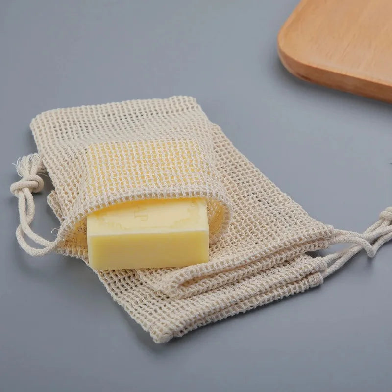 Eco-Friendly Handmade Natural Cotton Soap Saver Bag Mesh Soap Pouch for Body Cleansing And Skincare