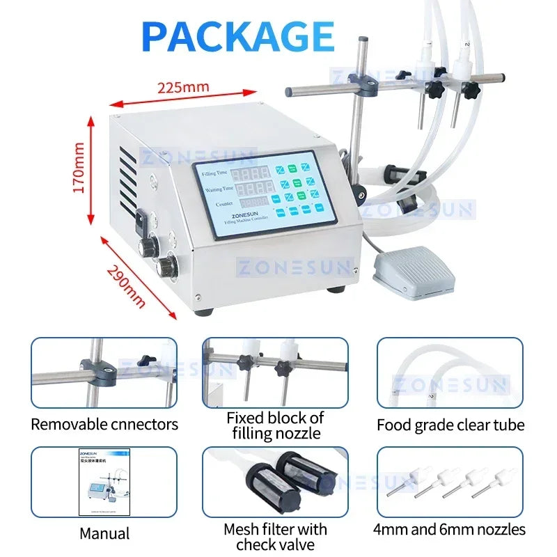 ZONESUN ZS-DPYT2P Liquid Filling Machine Semi-automatic Double Nozzles Beverage Juice Perfume Vial Water 50-4000ml Bottle Filler