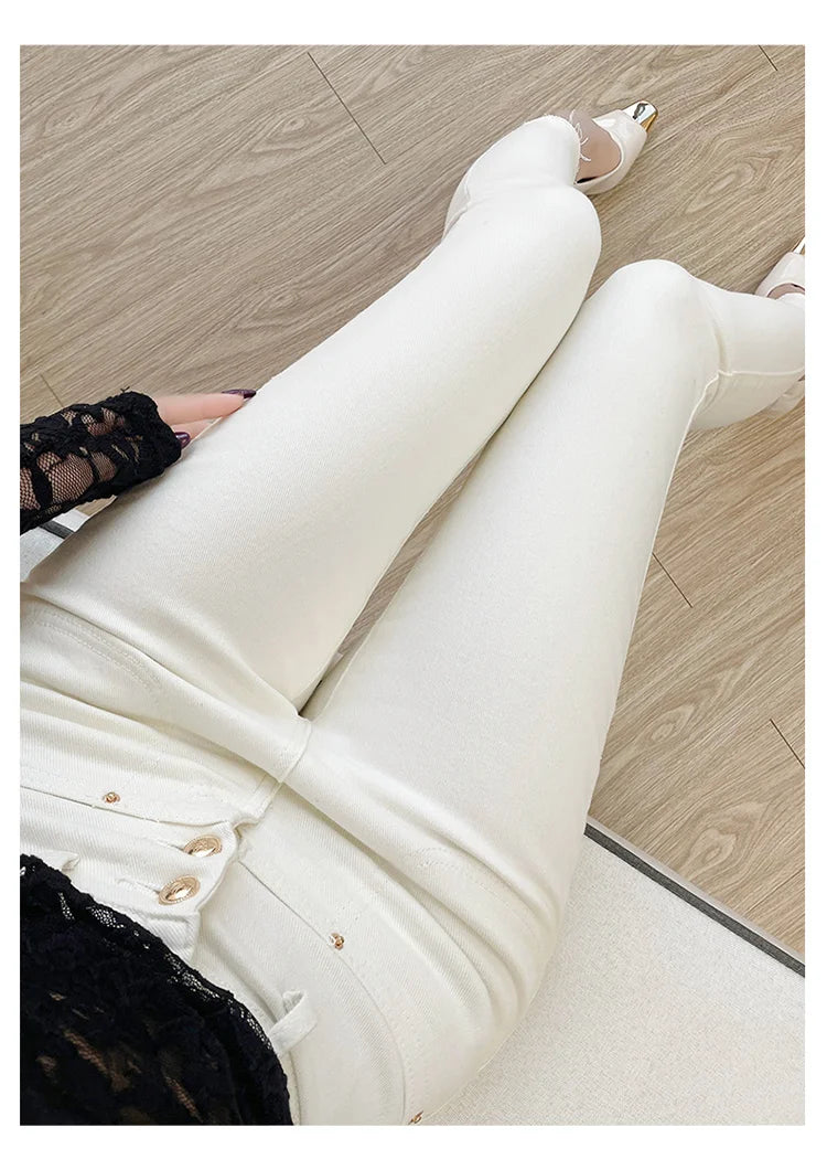 New White Skinny Jeans Woman High Waist Casual Stretch Jeans Vintage Sexy Femme Ankle Length Pencil Pants Denim Jeans