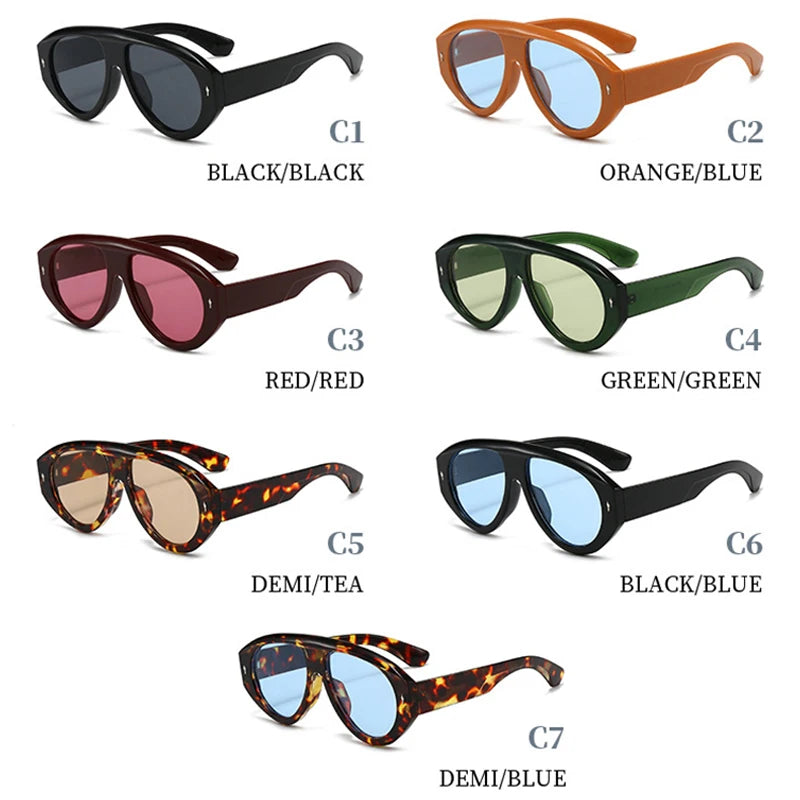 SO&EI Retro Pilot Women Sunglasses Fashion Blue Green Shades UV400 Men Rivets Punk Outdoor Sun Glasses
