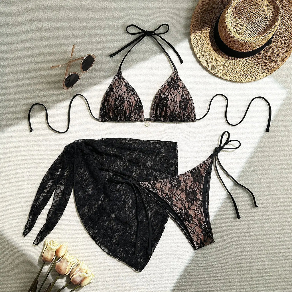 Lace Sexy Bikinis Female Swimsuits Women Three-Piece Swimwear Beach Swimming Wear Bathing Suits Brazilian Bikini Set Pool Bather