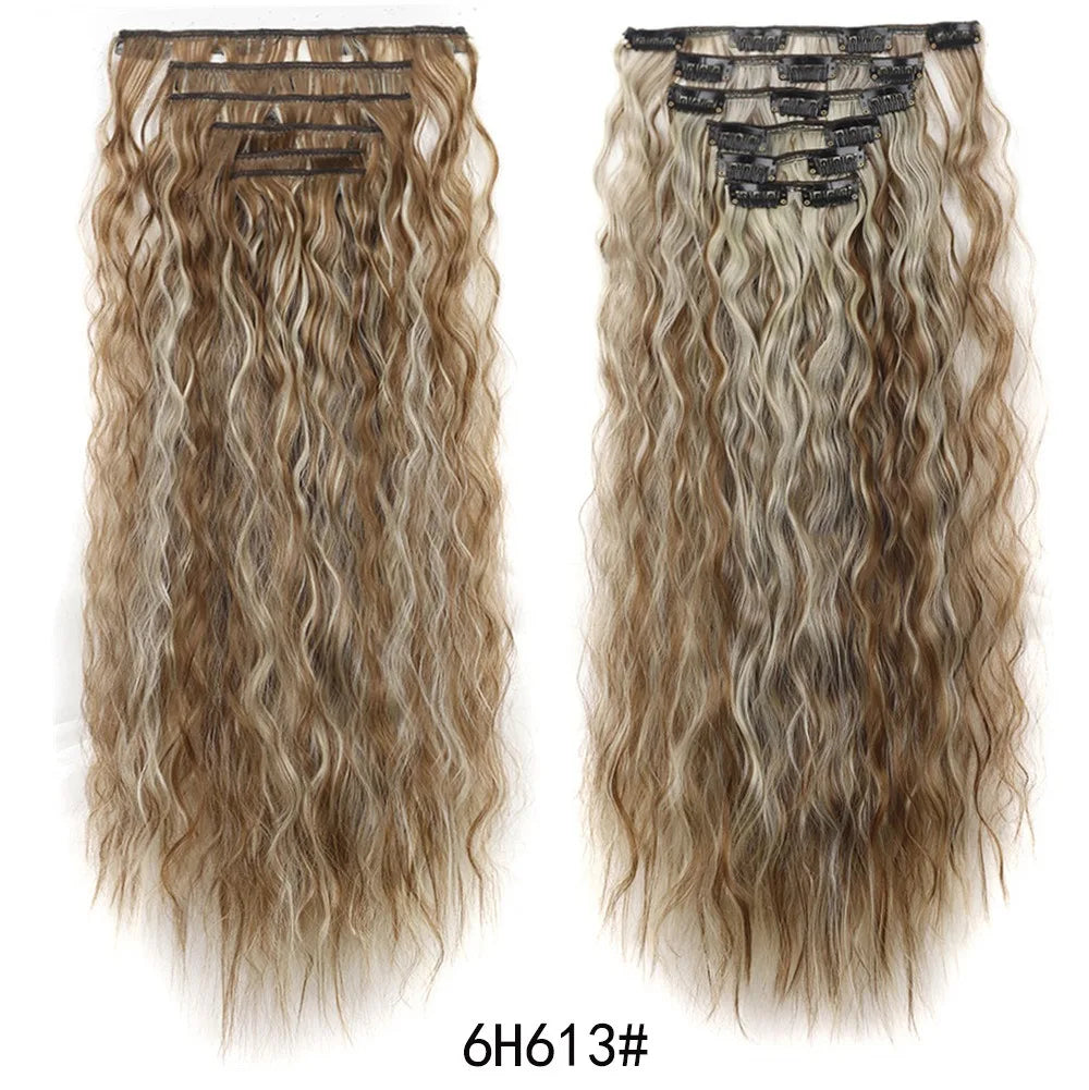 Synthetic Clip In Hair Extensions 6PCS Set Kinky Curly 24inch Long  Clip On Hairpiece Style For Women Girls Daily Party