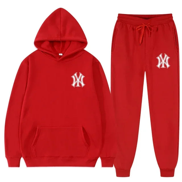Men's running and fitness fashion casual sportswear set for autumn and winter hooded sweatshirt  jogging pants two-piece set
