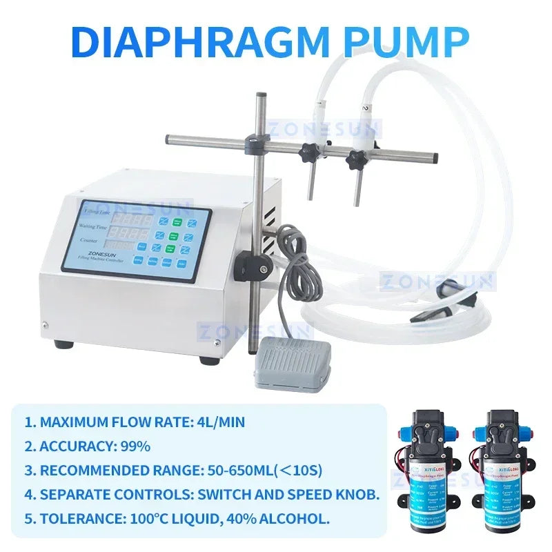 ZONESUN ZS-DPYT2P Liquid Filling Machine Semi-automatic Double Nozzles Beverage Juice Perfume Vial Water 50-4000ml Bottle Filler