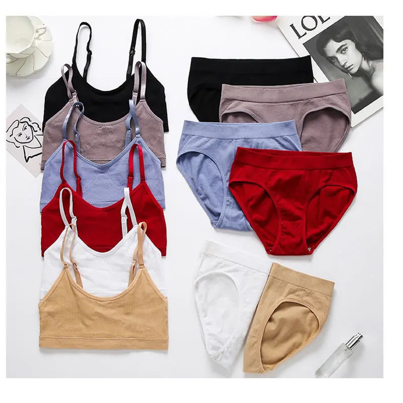 Women Bra Set Panties Sexy Push Up Bralette Female Fitness Seamless Underwear Sports Lingerie Brassiere Set Tank Crop Tops S-XL